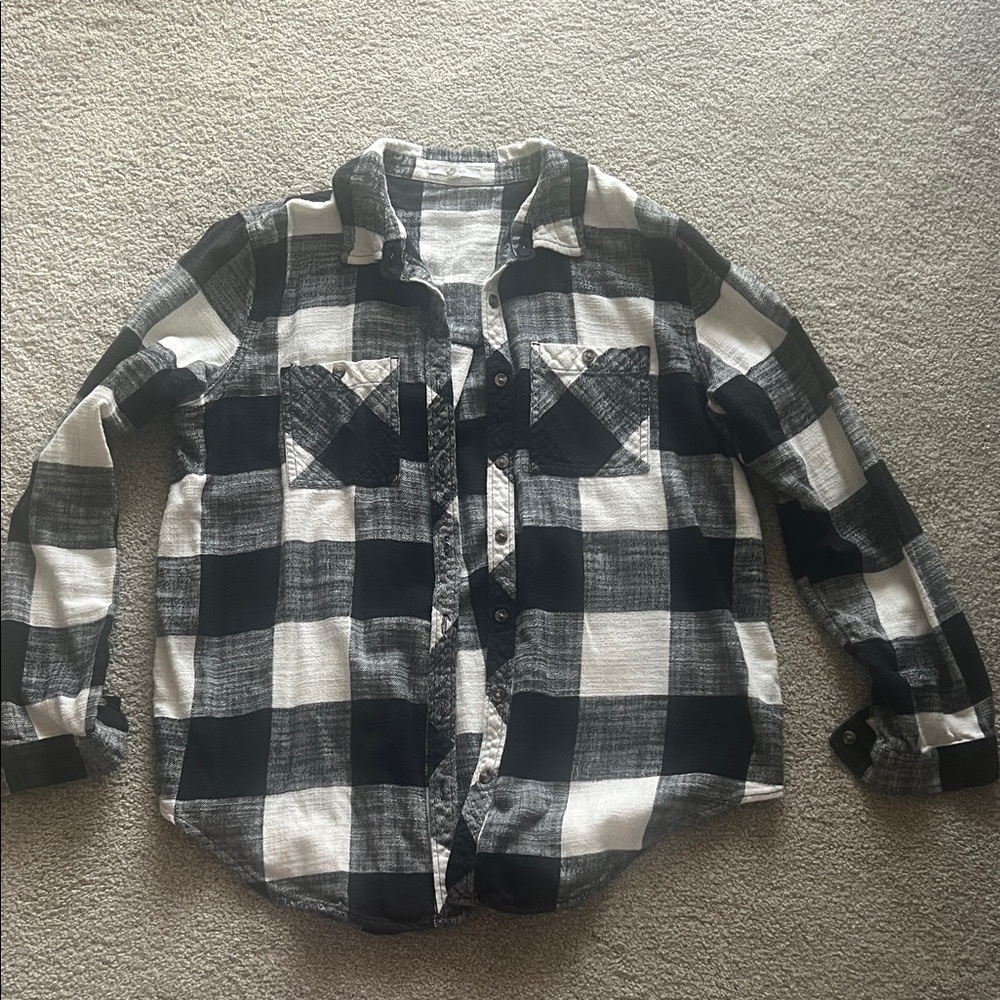 Maurices Black and White Plaid Button Down Shirt